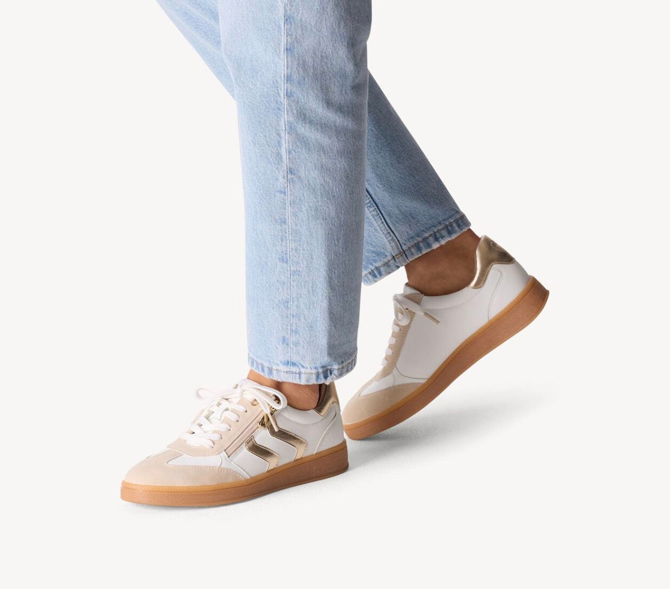 Marco Tozzi - 23739 White & Gold Zip Trainer