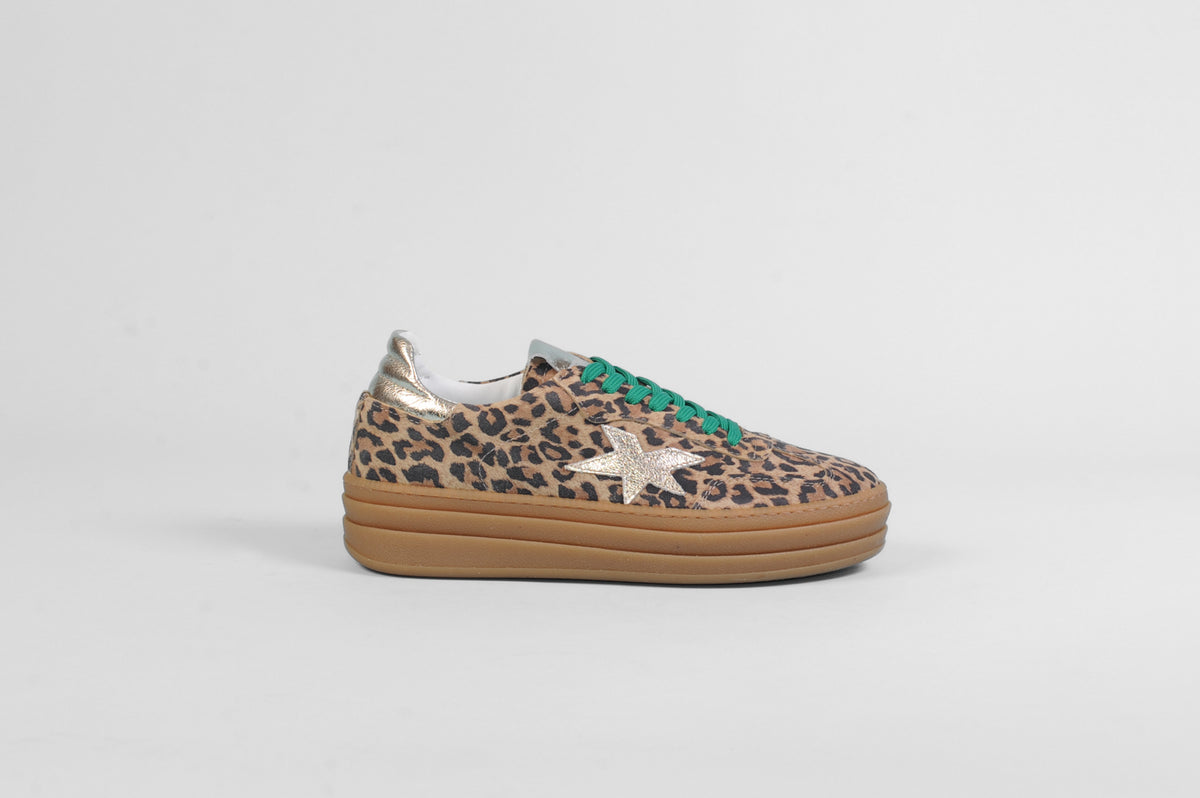 Méliné - 525 ZLeopard and Green Platform Lace Trainers