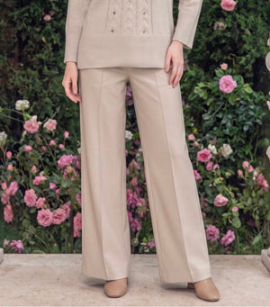 Anna - Beige Faux Leather Trousers