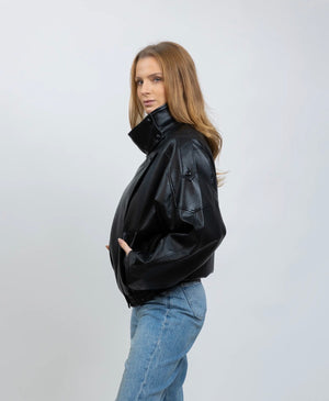 Anna - Black Faux Leather Jacket