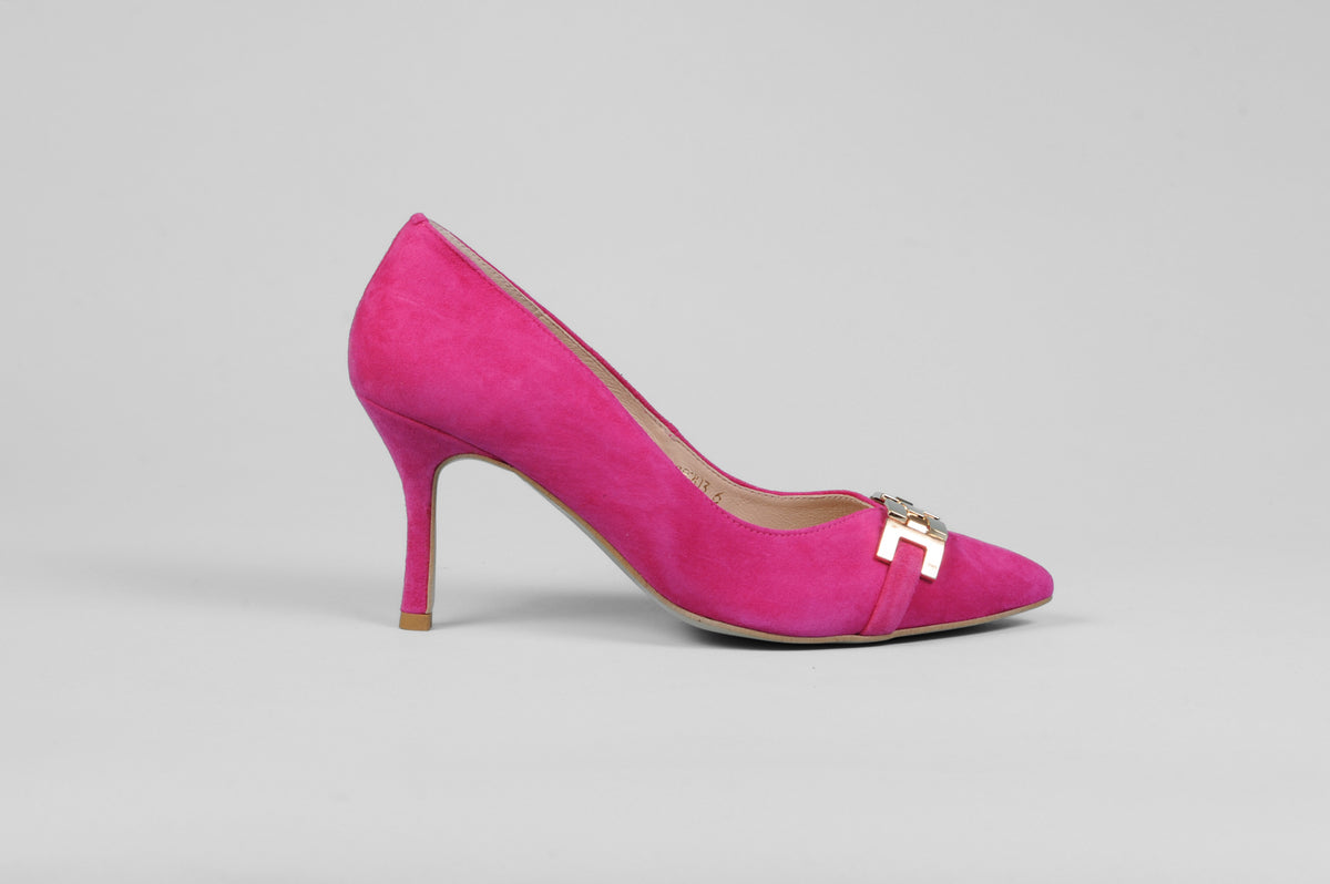 Rachels - Fuschia 676 Cerise Pink Court Shoe With Gold Chain