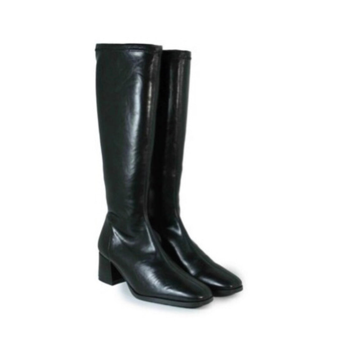 Miss Elastic - 78331 Black Leather Knee High Boot