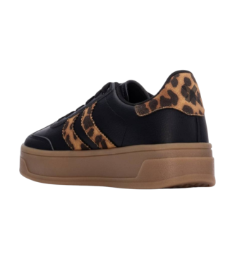 Xti - 144585 Black and Leopard Platform Trainer