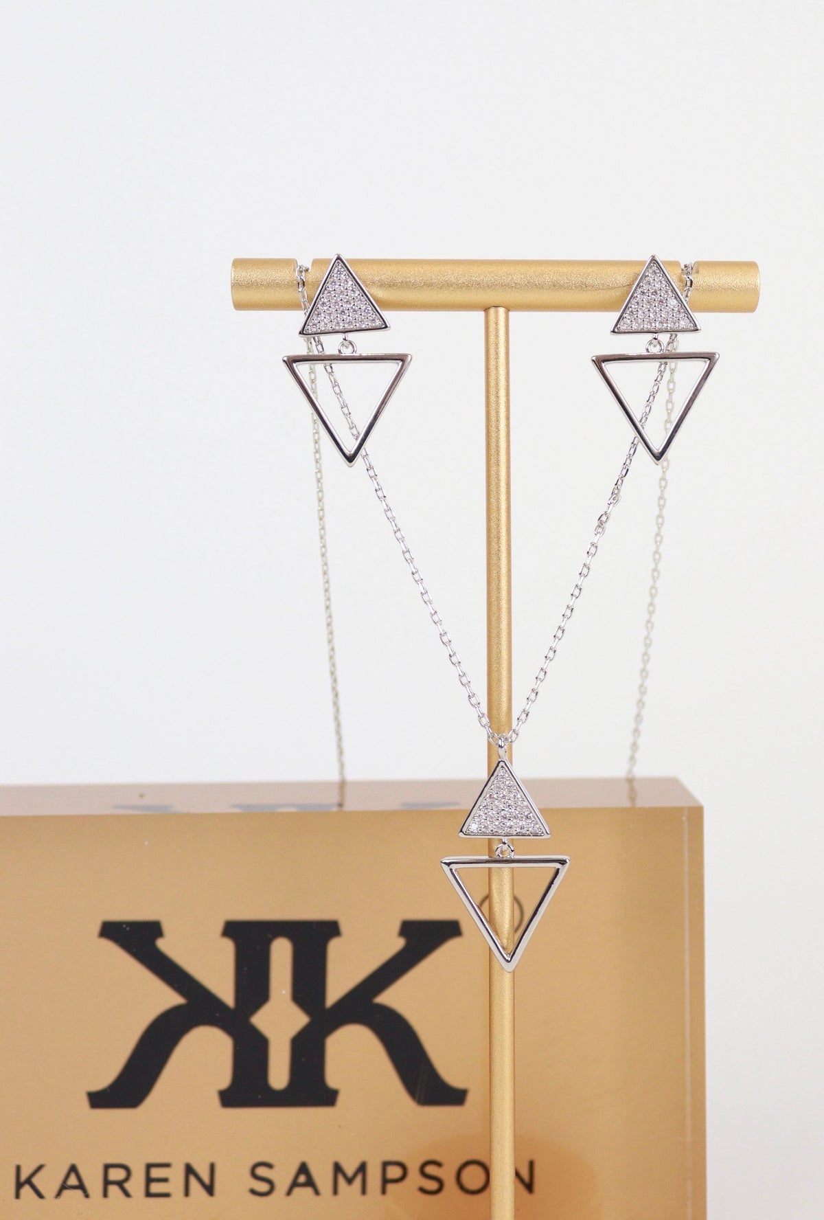 Karen Sampson - J11950 Silver Triangle Necklace and Earrings