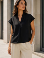 Anna - Black V Neck Top