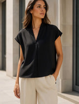 Anna - Black V Neck Top