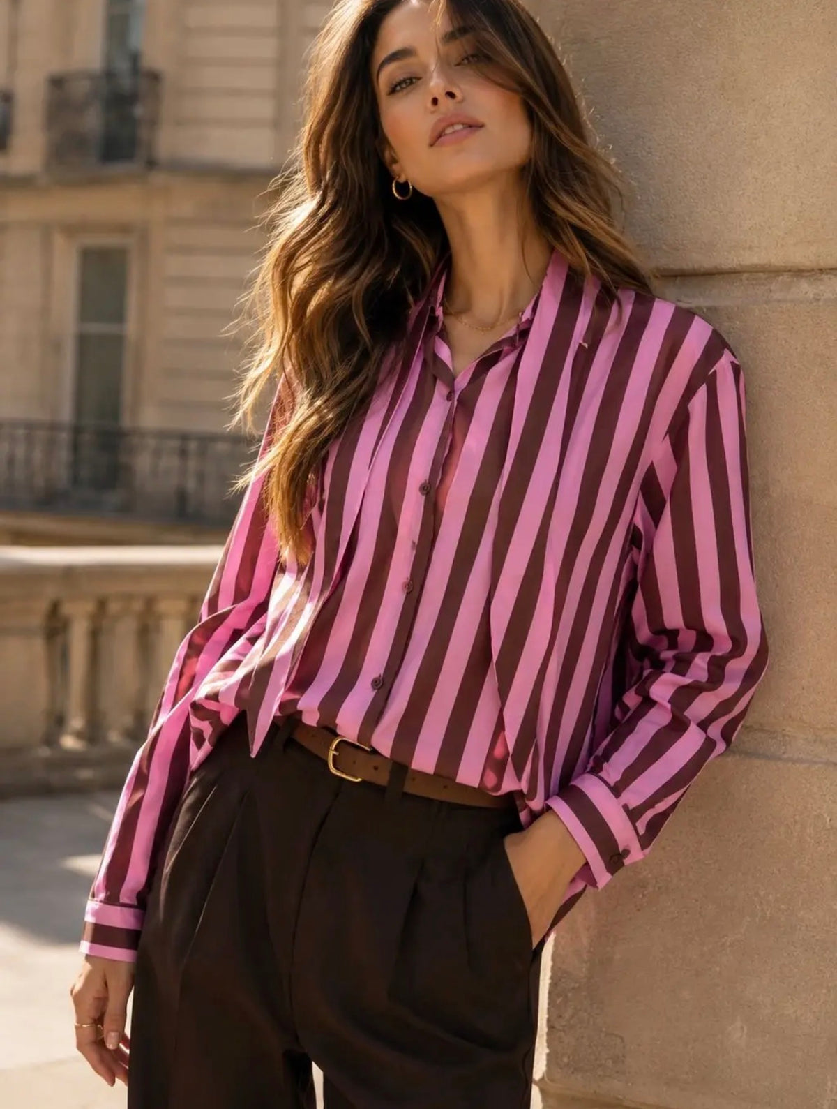 Anna - Pink/Burgundy Shirt