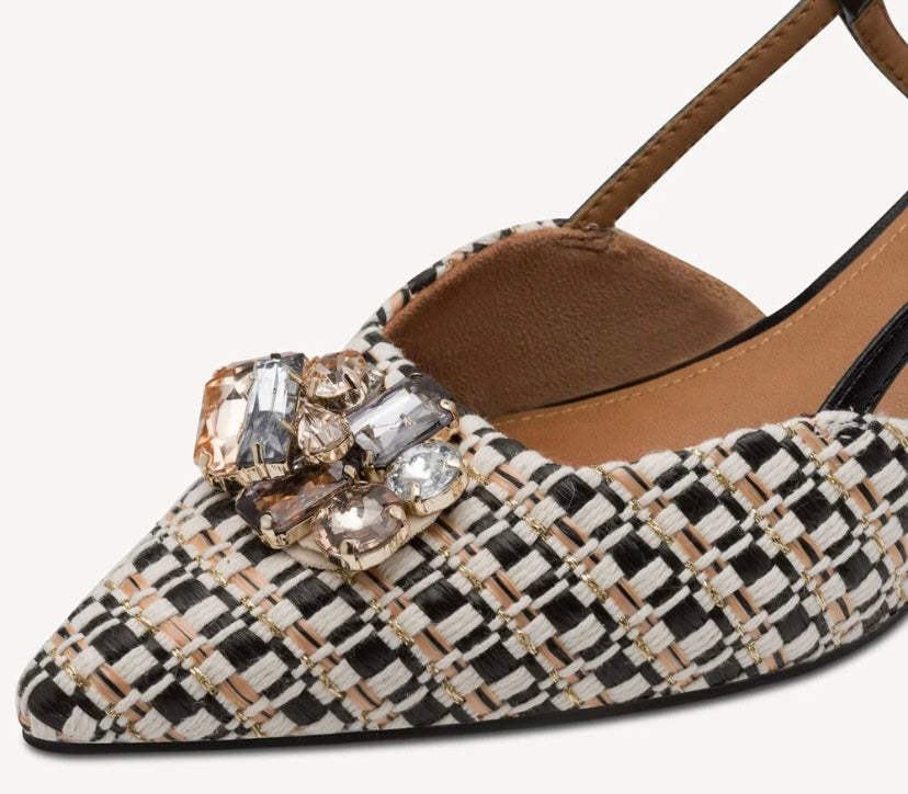 Tamaris - 29512 Black & Ivory Raffia Slingback