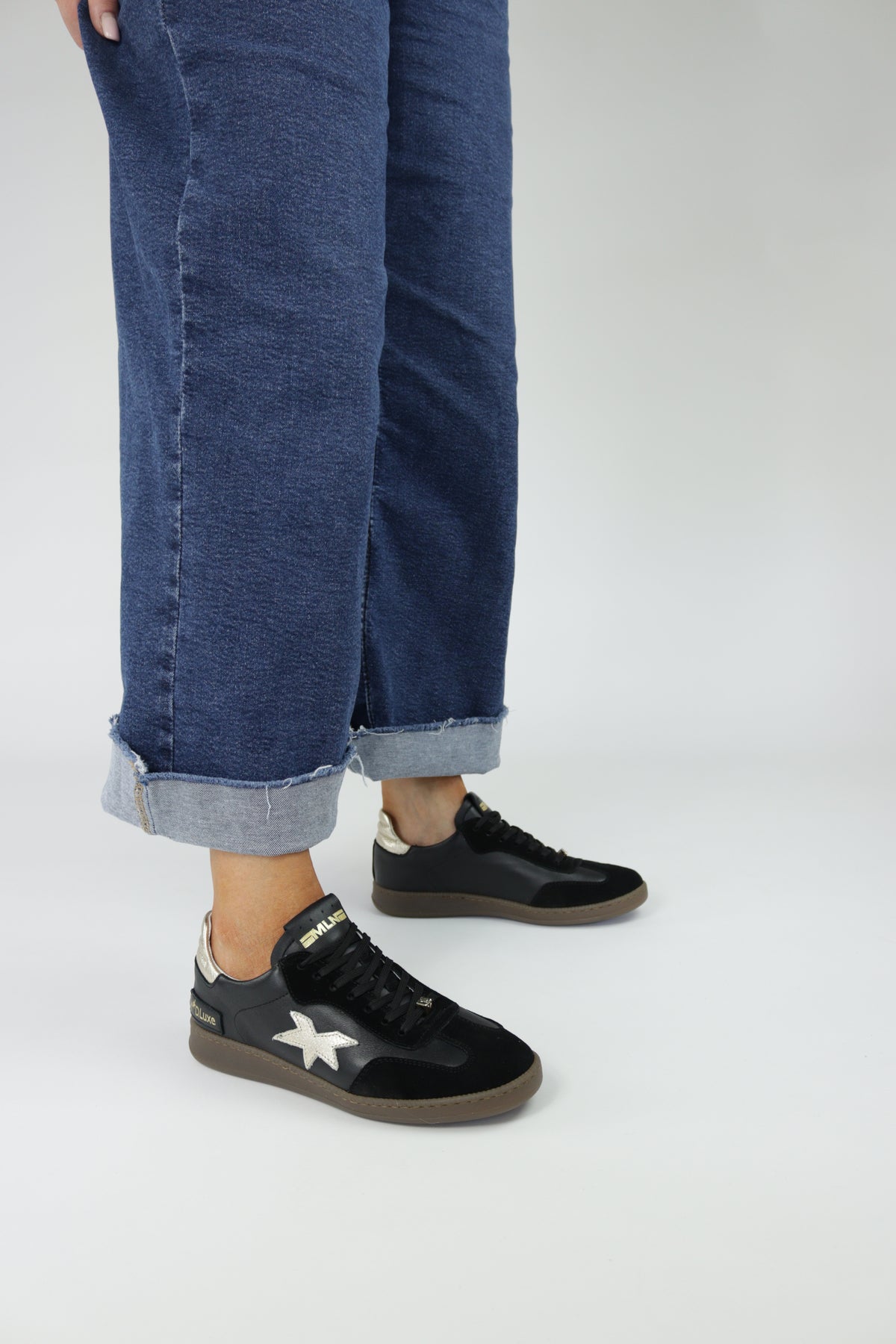 Méliné - 526FP Black Leather & Suede Trainer