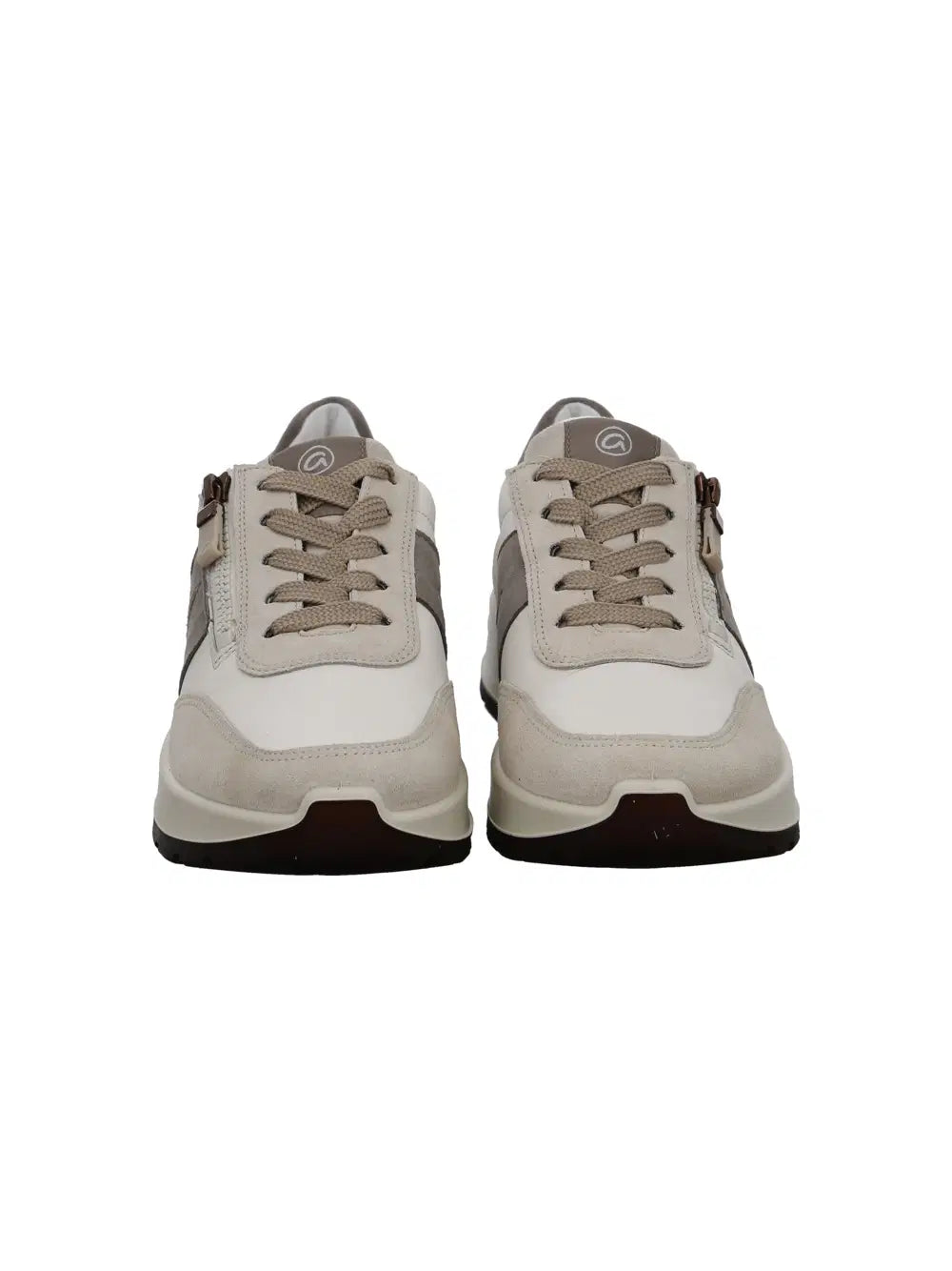 Ara - 25102 Cream & Grey Leather Suede Zip Trainer [Wide Fit]