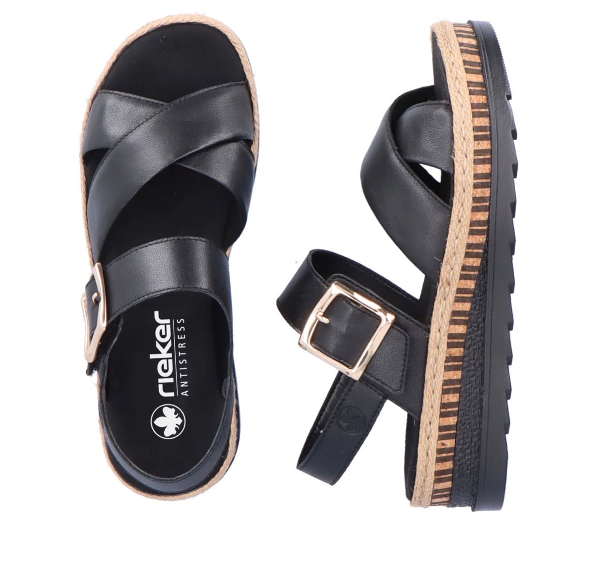 Rieker - V7951 Black Wedge Sandal