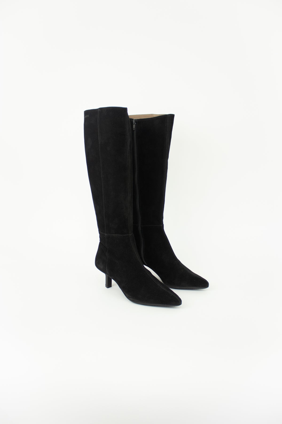 Wonders - G-7121 Black Suede Kitten Heel Knee High