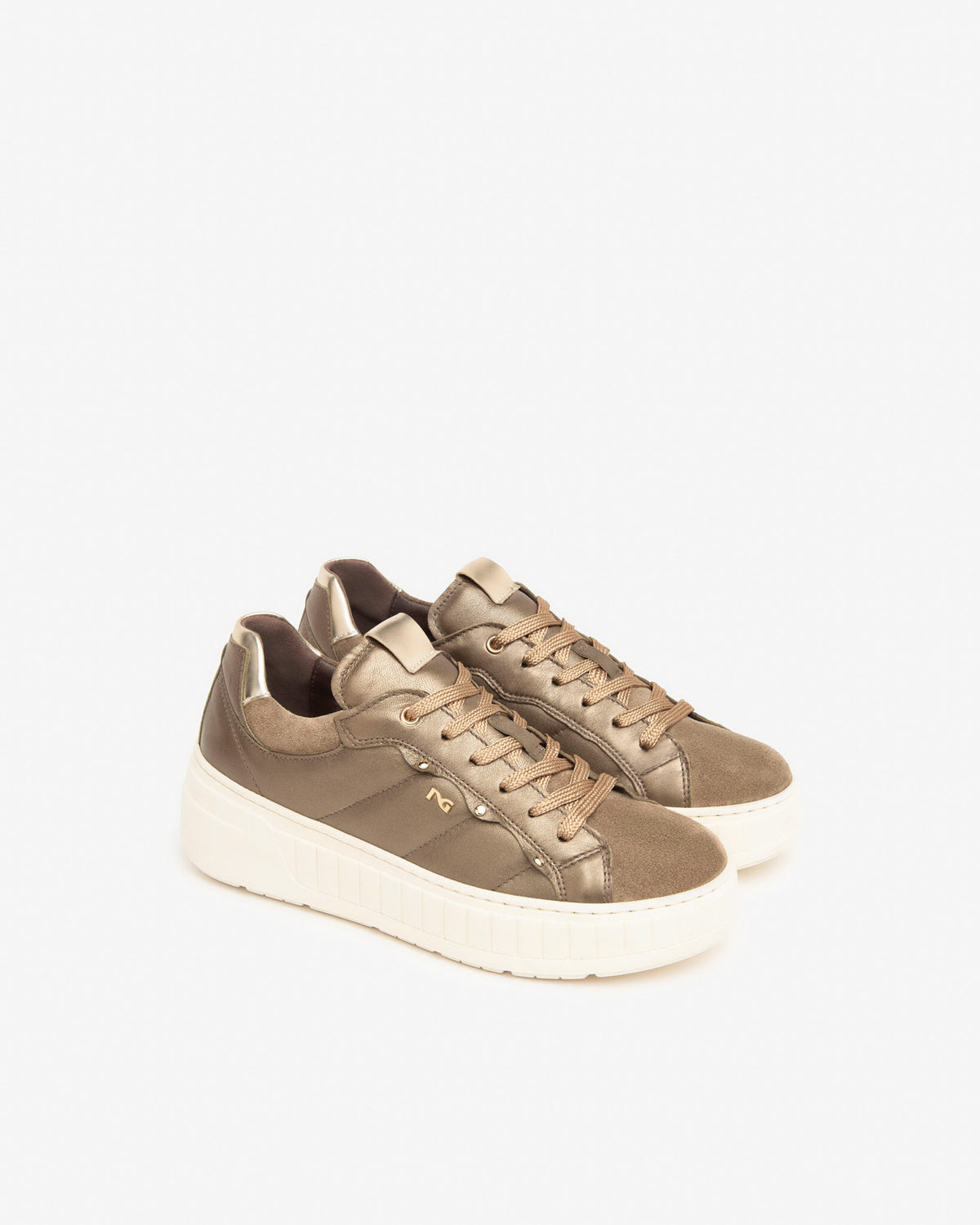 Nerogiardini - I411631D Metallic Khaki Quilt Trainer [Generous Fit]