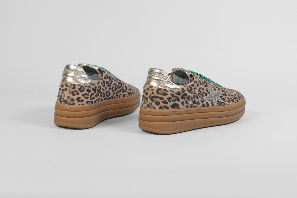 Méliné - 525 ZLeopard and Green Platform Lace Trainers