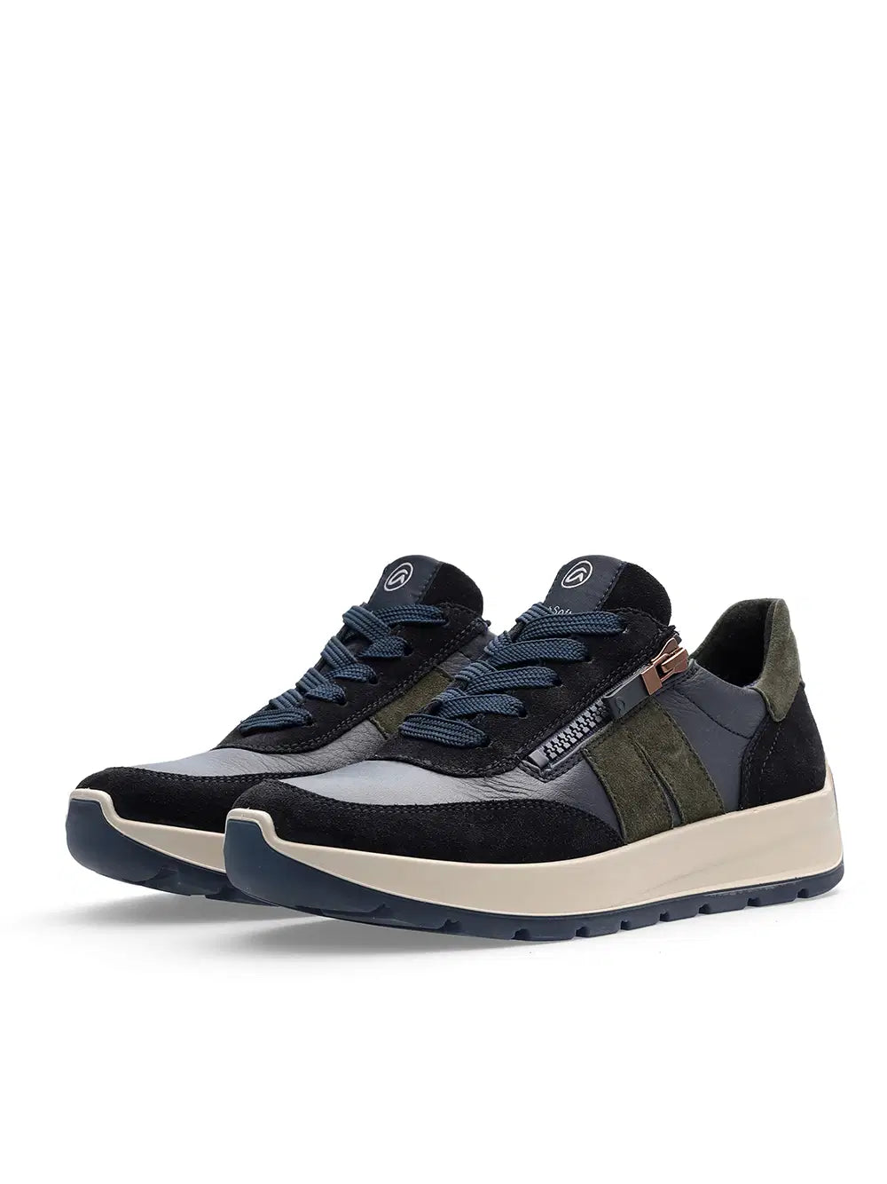 Ara - 25102 Navy & Green Leather & Suede Trainer