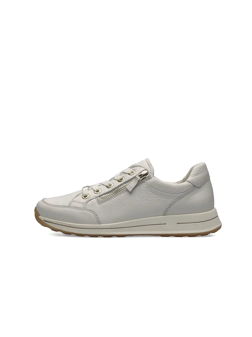 Ara - 24801 Cream Laced Trainers with a zip [Wide Fit]