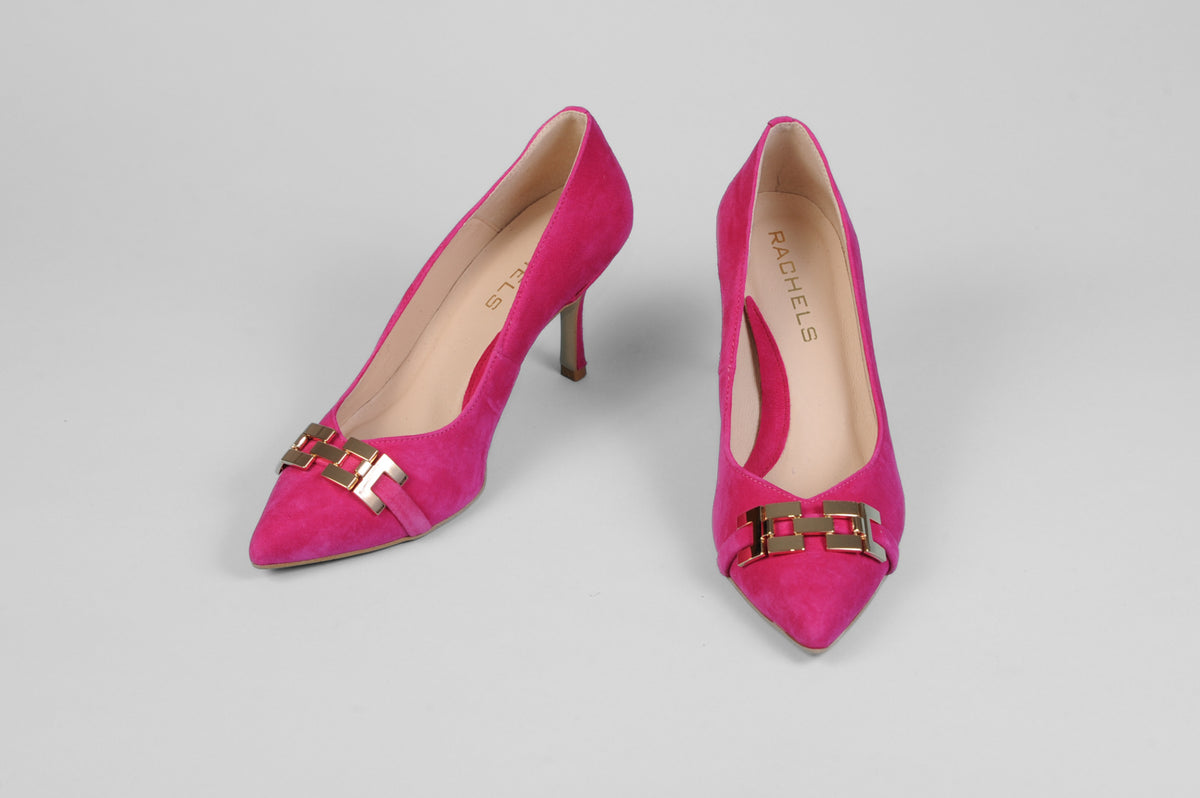 Rachels - Fuschia 676 Cerise Pink Court Shoe With Gold Chain