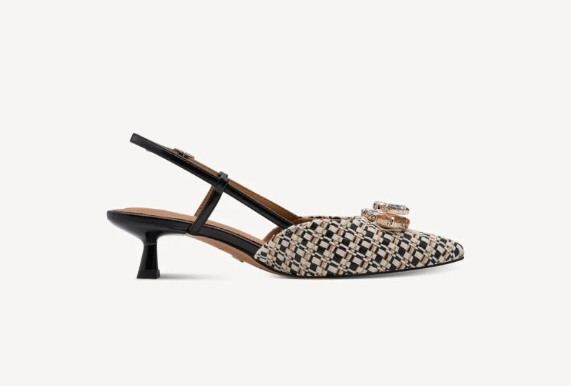 Tamaris - 29512 Black & Ivory Raffia Slingback