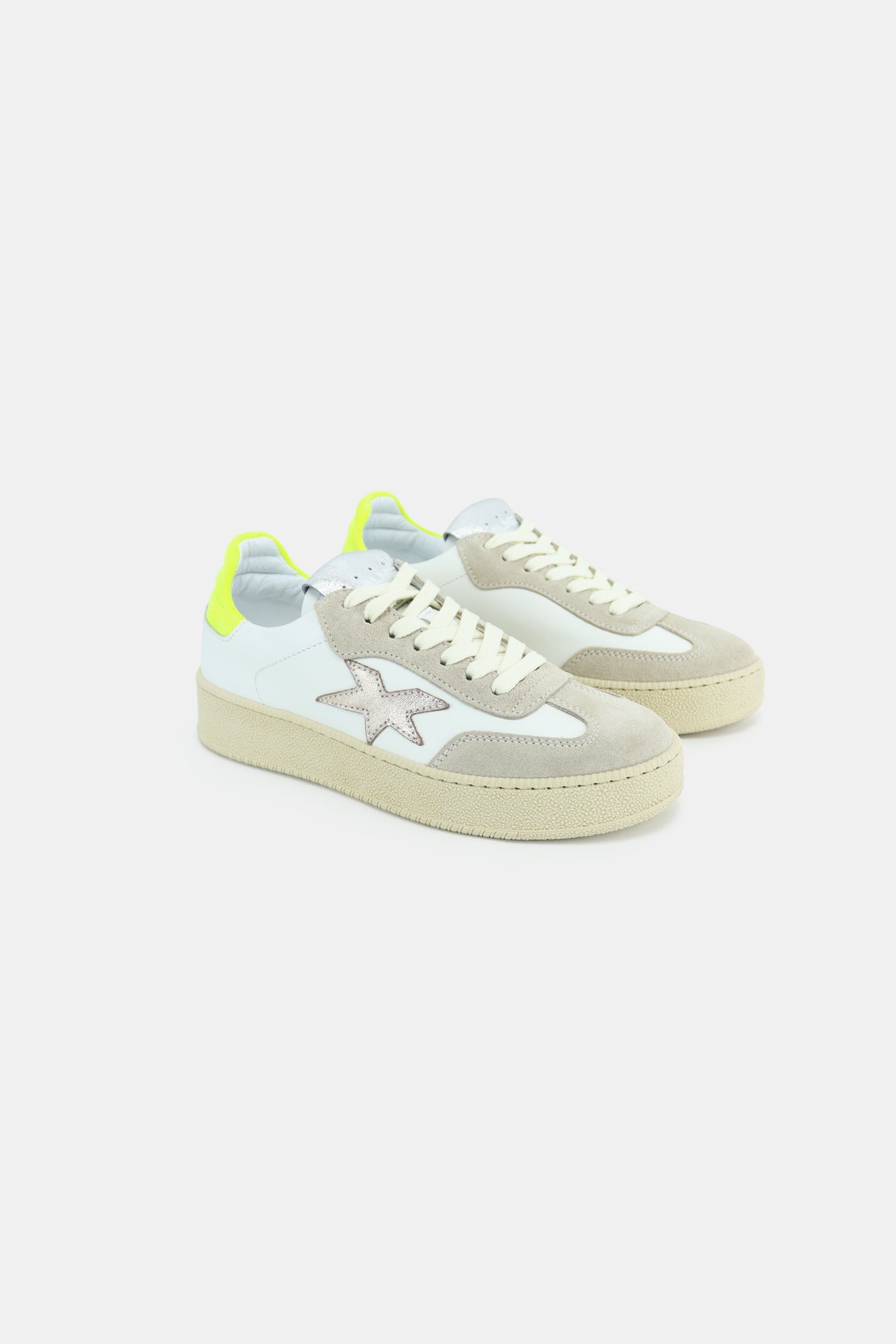 Meline - 525 ACC-SNT Ivory, Gold and Neon Flatform Trainer