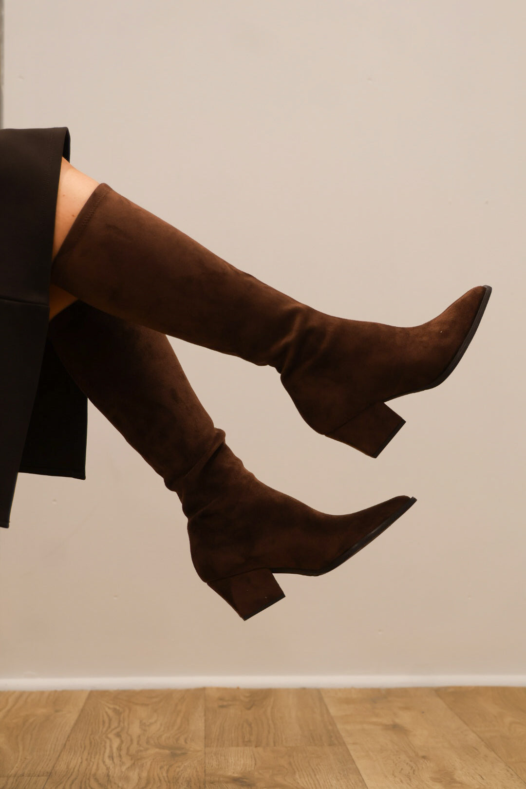 Miss Elastic - 75375 Brown Suede Knee High Sock Boot