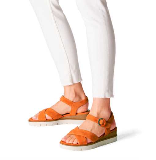 Tamaris - 28202 Orange Suede Criss Cross Sandal