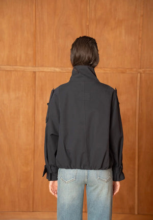Anna - Black Oversized Short Trench Style Jacket