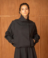 Anna - Black Oversized Short Trench Style Jacket