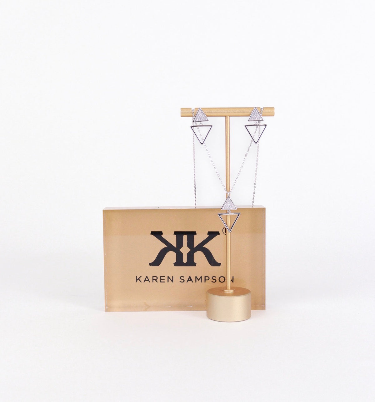 Karen Sampson - J11950 Silver Triangle Necklace and Earrings
