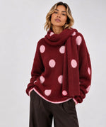 Anna -Burgundy Pokodot Jumper with Scarf Attached