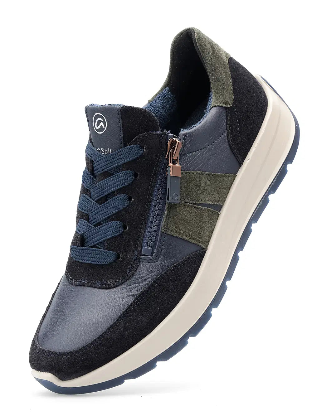 Ara - 25102 Navy & Green Leather & Suede Trainer