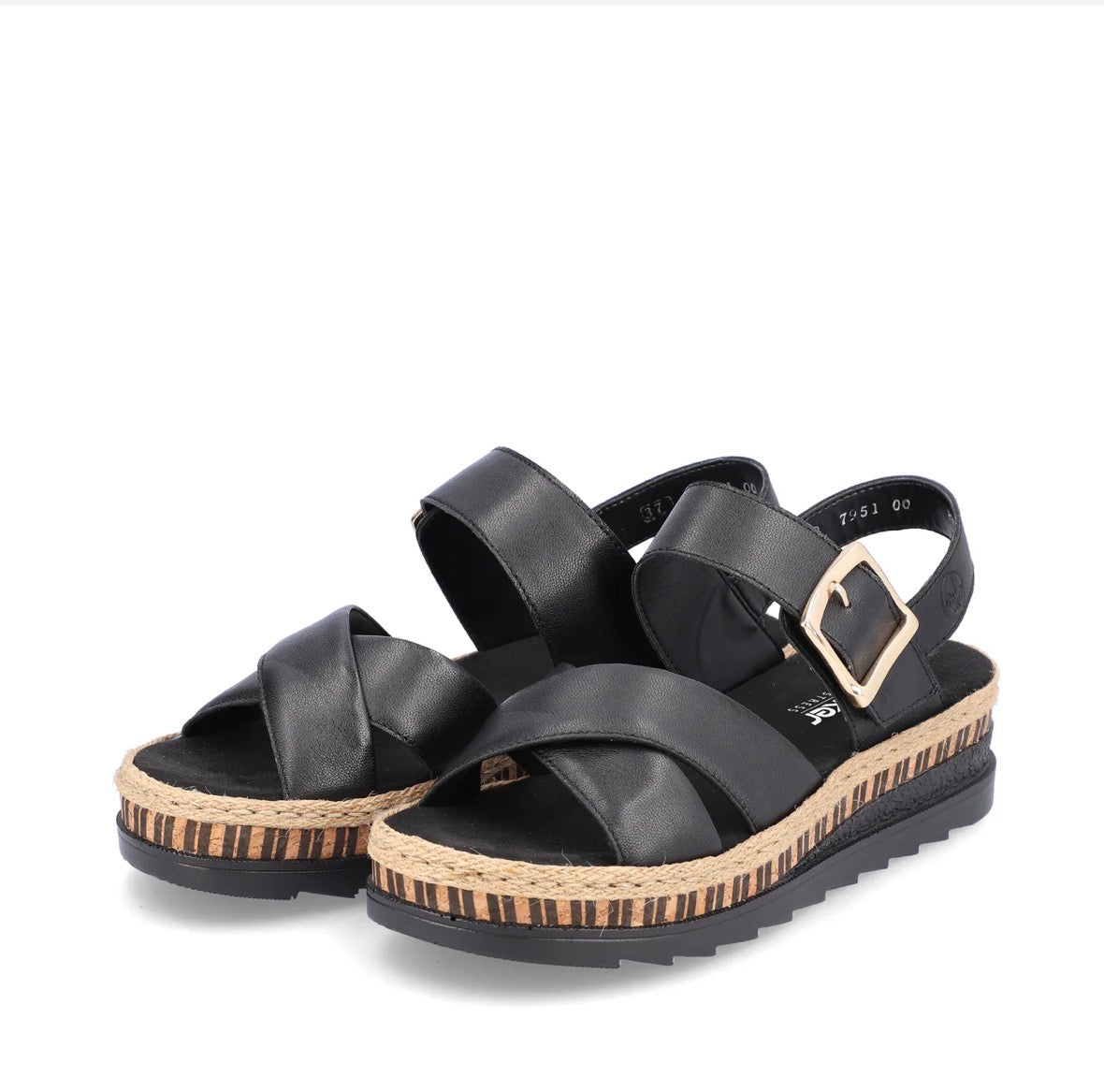 Rieker - V7951 Black Wedge Sandal