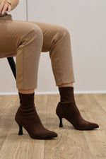 Miss Elastic - 78042 Brown Suede Ankle Sock Boot