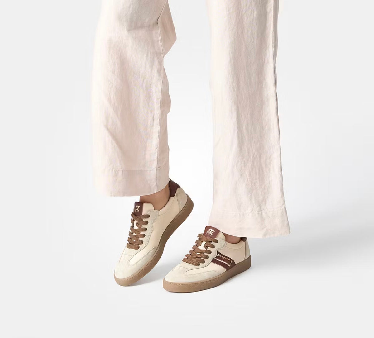 Paul Green - 5437 Cream and Brown Trainer