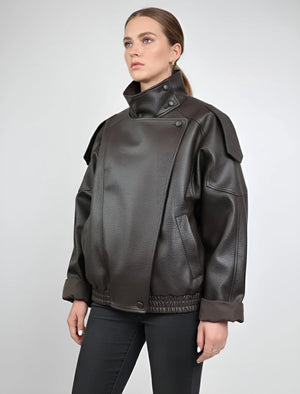 Anna - Brown Faux Leather Jacket