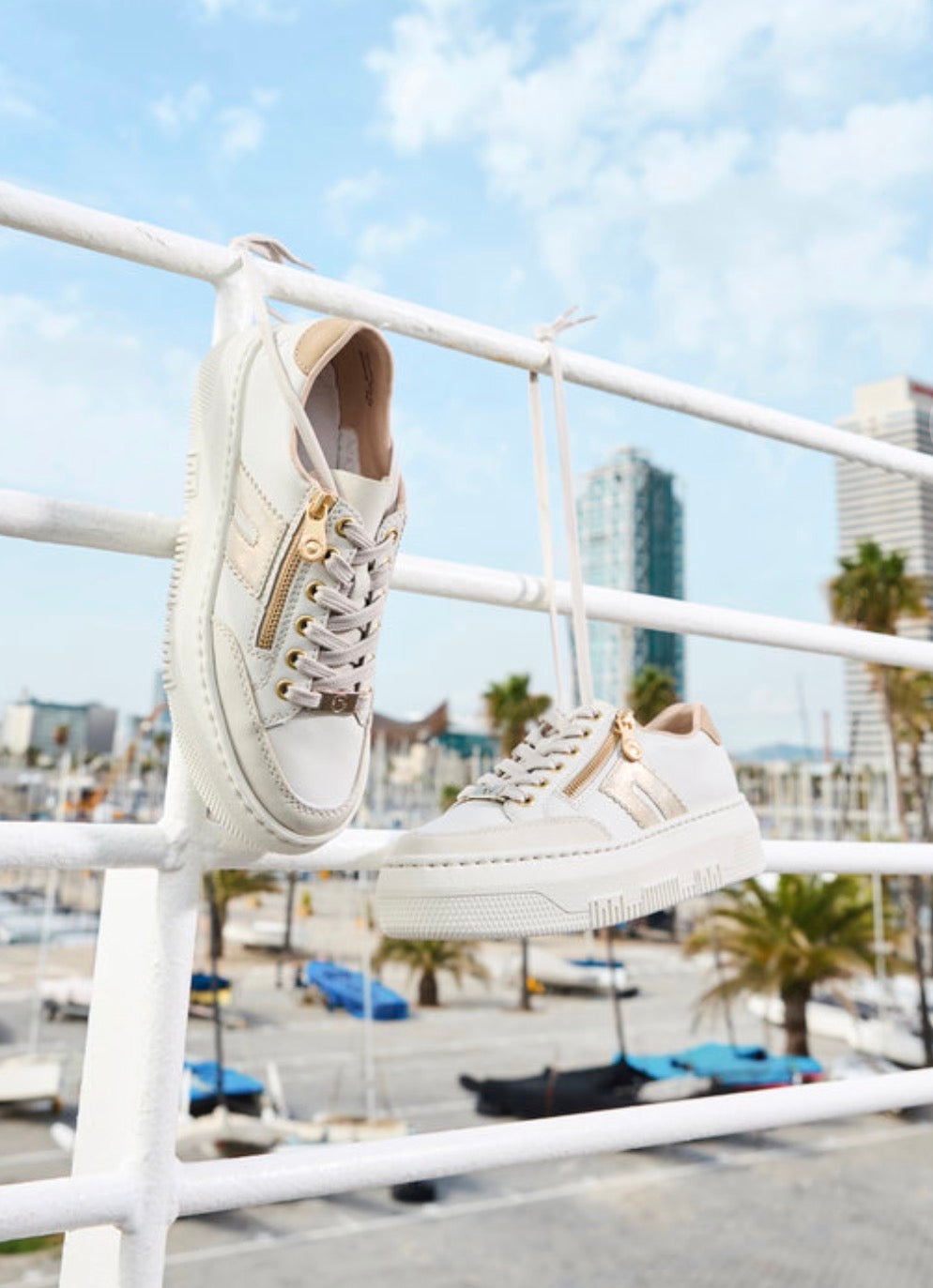 Rieker - M1912-80 Cream and Gold Zip Trainer