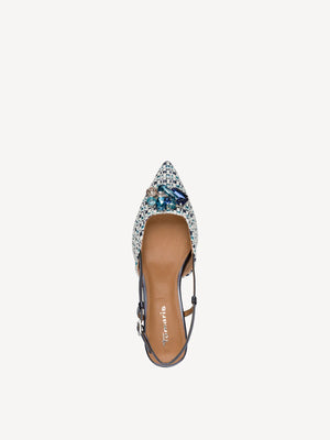 Tamaris - 29512 Navy & Cream Raffia Slingback