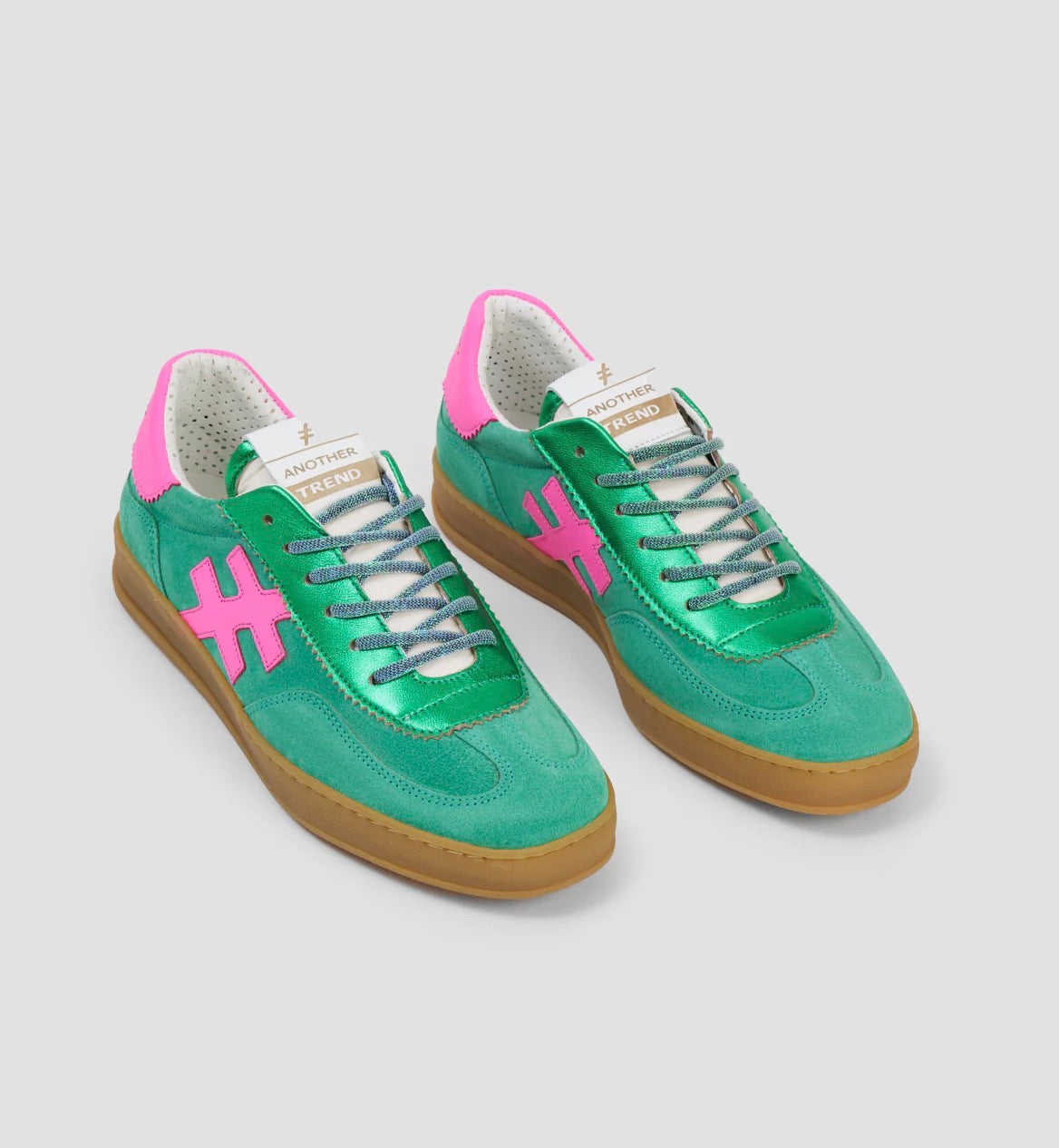 Another Trend - A032 Vento Green and Pink Trainer