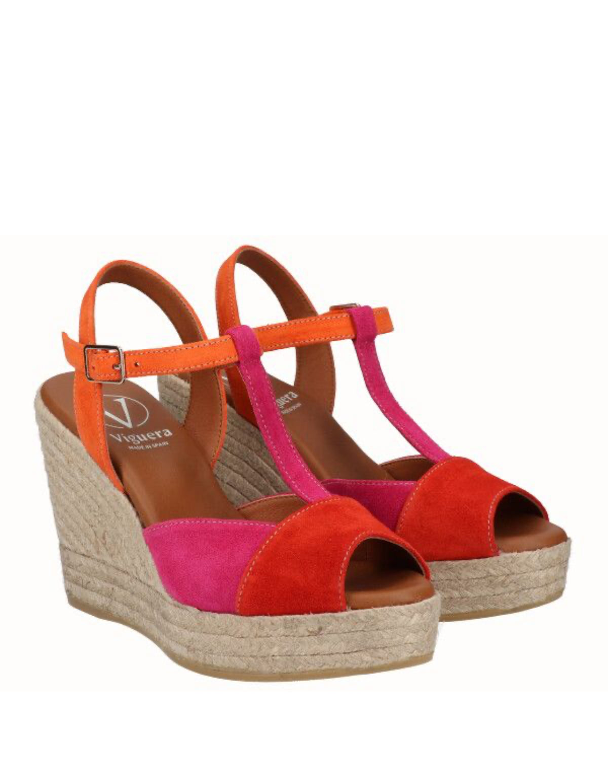 Viguera - 2150 Pink , Orange and Red Wedge Sandal