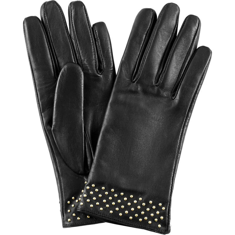 Depeche - 15496 Black Leather Gloves with a Stud Trim