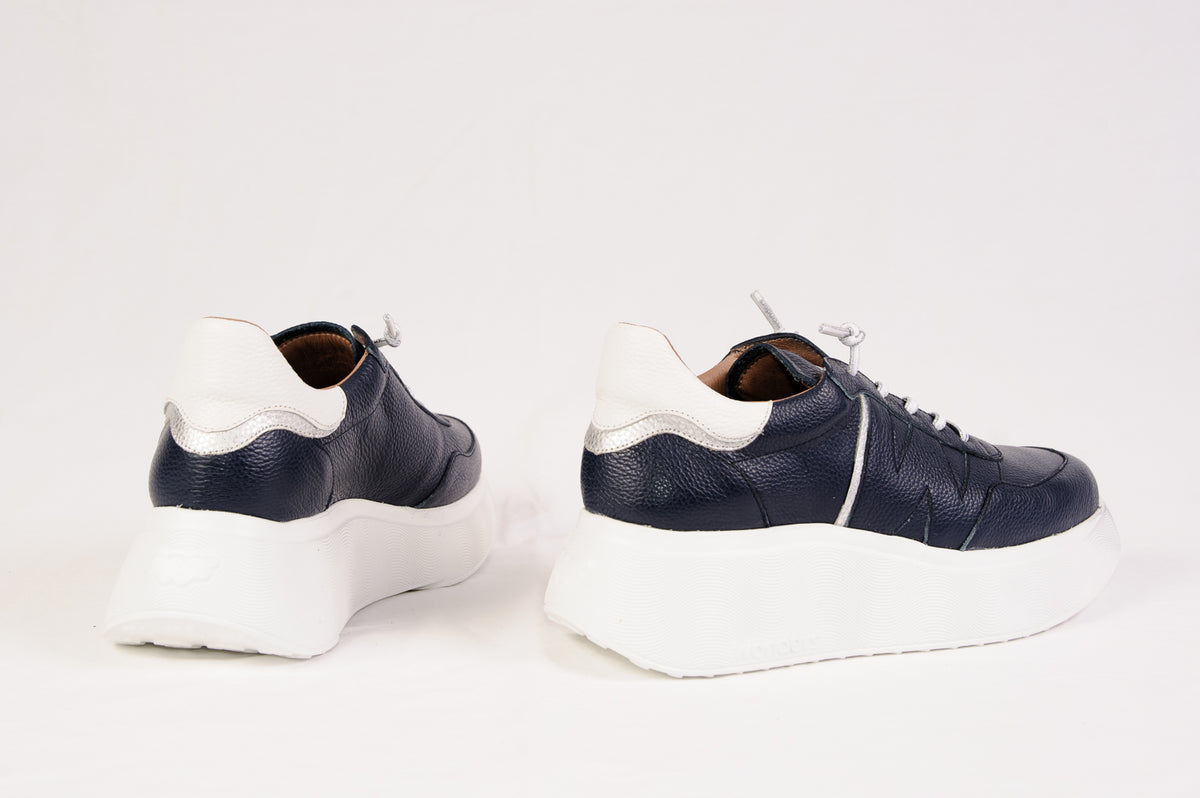 Wonders - A-3601 Navy Leather Slip-On Trainer