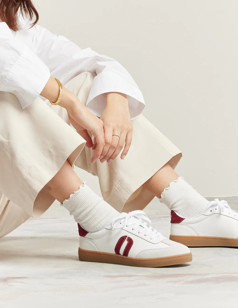 Odaje - Lucia White and Burgundy Retro Trainer