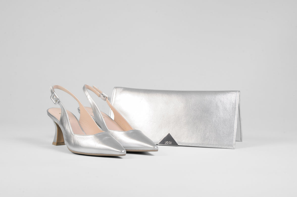 Lodi - Juco Silver Slingback with a kitten heel