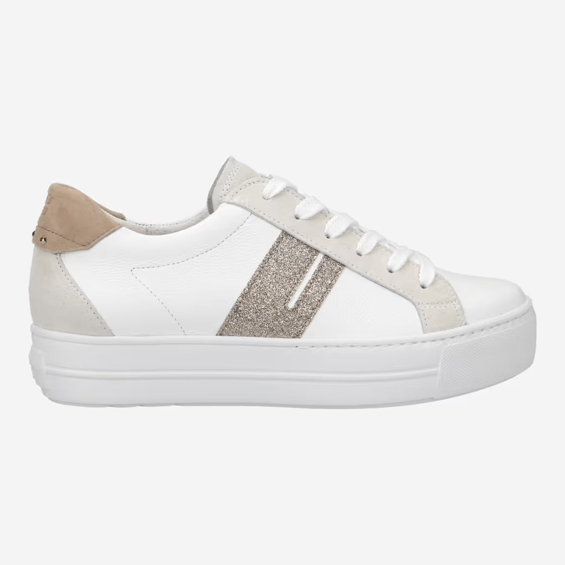 Paul Green - 5330 Winter White and Gold Glitter Leather Trainer