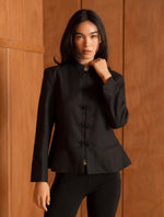 Anna - Black Wool Jacket with Fastenings