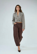 Anna - Brown Cropped Barrel Jeans