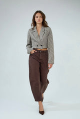 Anna - Brown Cropped Barrel Jeans