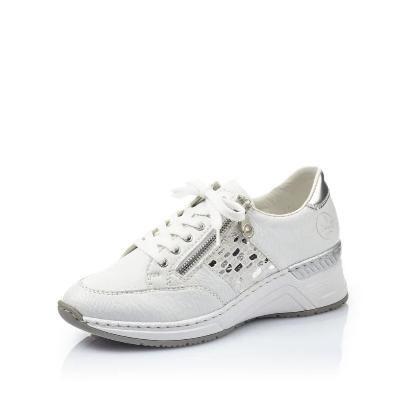 Rieker - N4322-80 White Leather Wedge Trainer