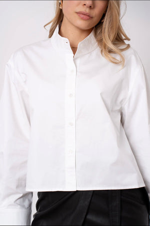 Anna - White High Collared Cropped Shirt