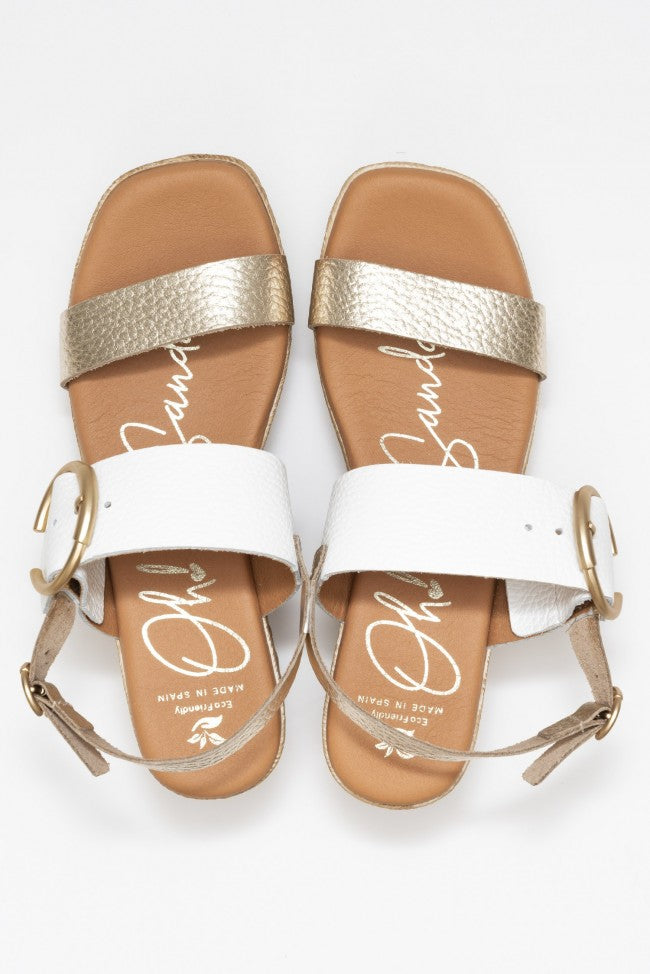 Oh My Sandals - 5455 White and Gold Wedge