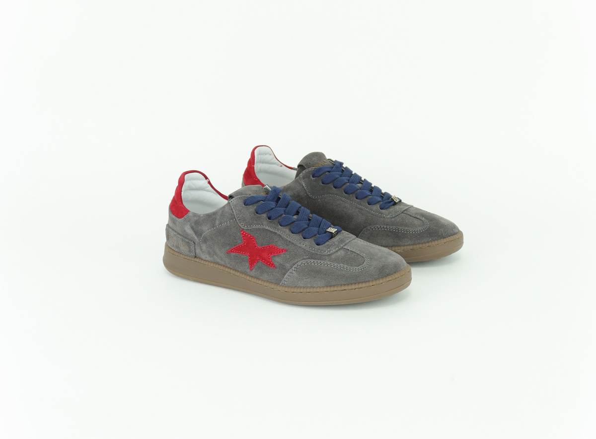 Méliné - 526 R Grey & Red Suede Trainer
